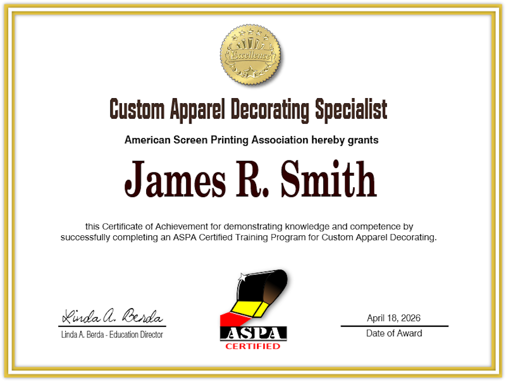 ASPA Custom Apparel Decorating Specialist Program