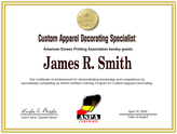 Custom Apparel Decorating Specialist Certificate